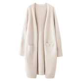 Beige Knit Oversized Long Cardigan Sweater